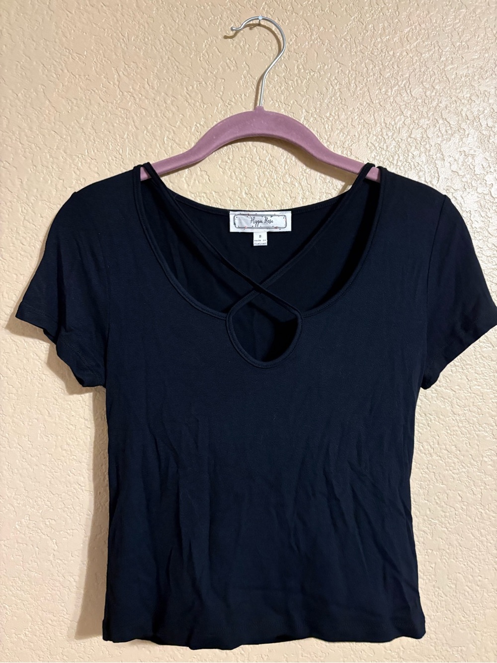Hippie Rose Black Short Sleeve Cutout Keyhole Top